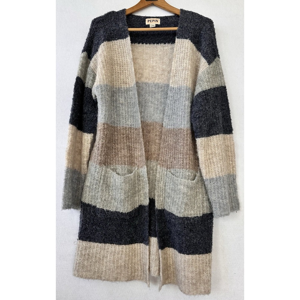 Pepin Wool Alpaca Cardigan Long Minimalist Colorblocking Neutral Sz. M